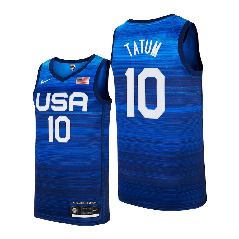 Men's USA Basketball #10 Jayson Tatum 2021 Blue Tokyo Olympics Stitched Away Jersey Men's USA Basketball #10 Jayson Tatum 2021 Blue Tokyo Olympics Stitched Away Jersey